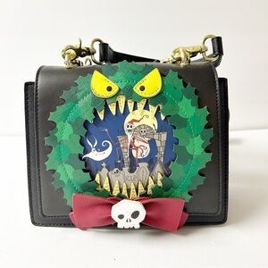 NWT Loungefly Black Leather Nightmare Before Christmas Wreath Handbag